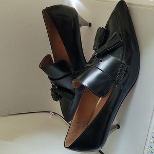 Coach loafer style heals size 8.5 leather with silver heels